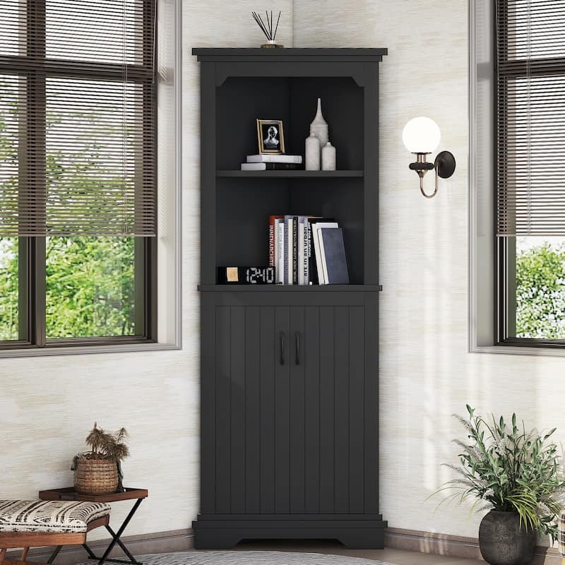 Tall Corner Cabinet with Doors for Living room, Bathroom, Dining Room or Kitchen