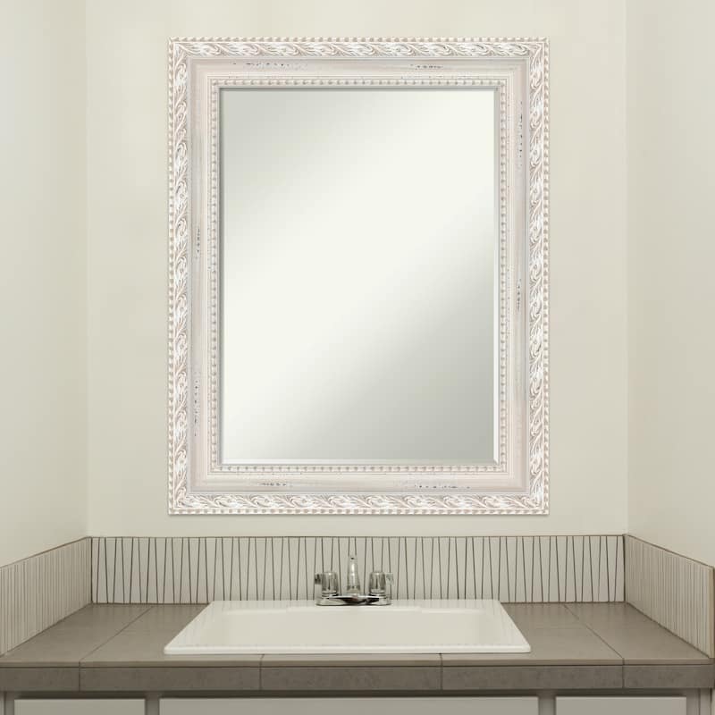 Opera Off White Half-Inch-Beveled Wood Bathroom Wall Mirror - Opera Off White - Glass Size 18x24