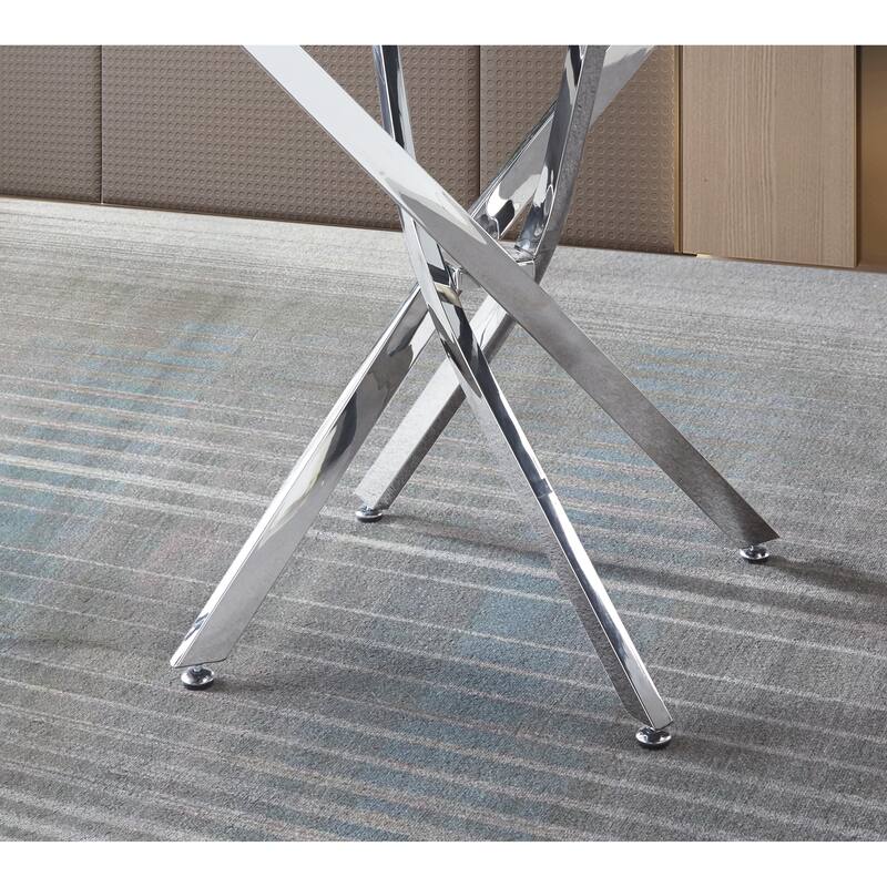 36" Round Glass Dining Table, Modern Dining Table With Tempered Glass Tabletop And Stainless Steel Legs