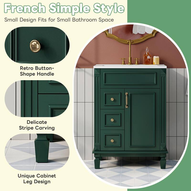 24" Bathroom Vanity with Ceramic Sink - Compact Bathroom Sink Cabinet