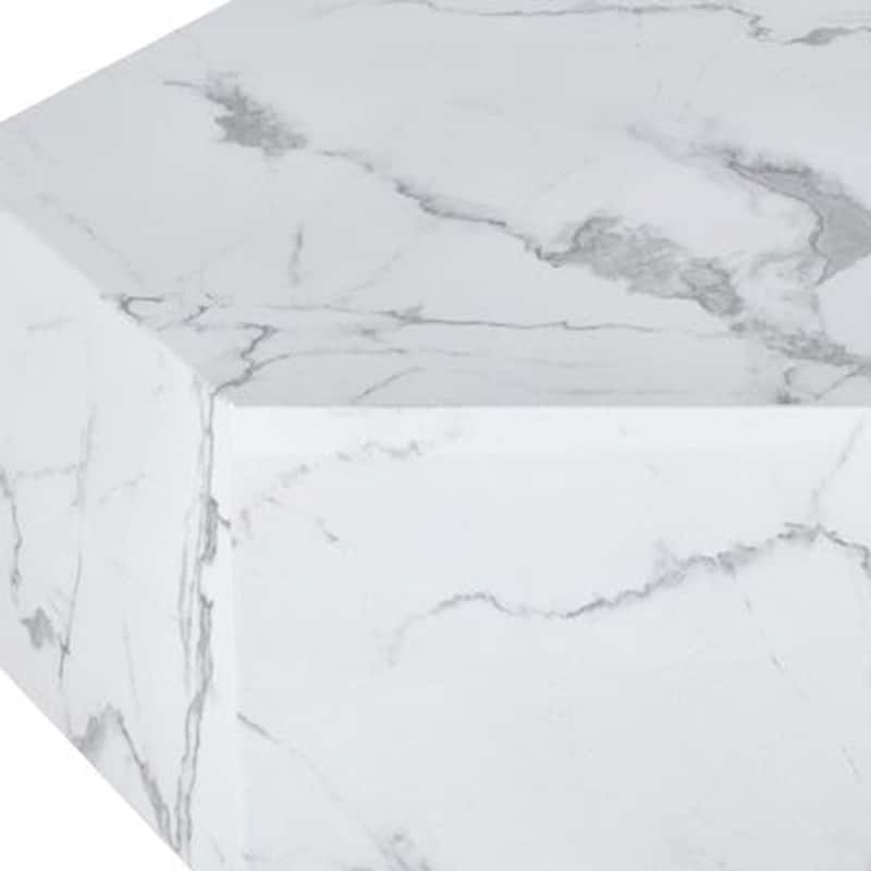 HomeRoots 35" White And Gold Faux Marble Hexagon Drum Coffee Table - 35' X '15.7' X '30.3