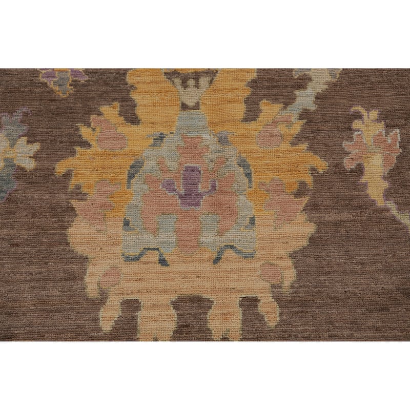 Hand Knotted Oriental 100% Wool Carpet Transitional All-Over Brown Oushak Area Rug - 11' 11'' X 9' 1''