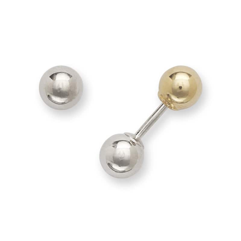 14k Two-tone Gold Reversible 4mm Ball Screw Earrings - White