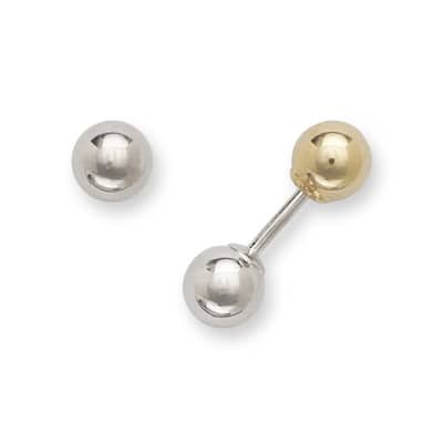 14k Two-tone Gold Reversible 4mm Ball Screw Earrings - White