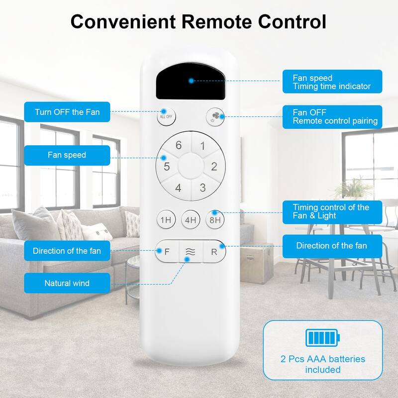 Sofucor 52 Inch Solid Wood Flush Mount Indoor Ceiling Fan without Light,Remote Control,Smart Optional