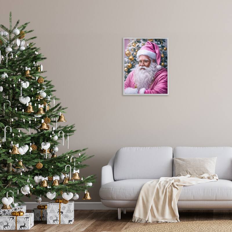 Stupell Traditional Santa in Pink Framed Giclee Art Design By Tabz Jones