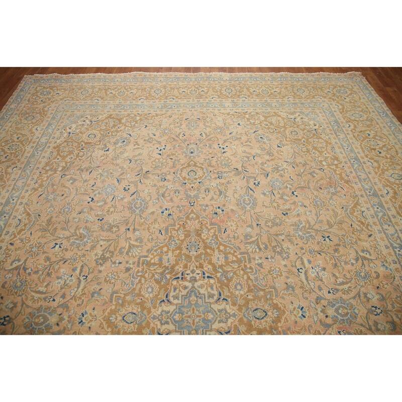 Hand Knotted Oriental 100% Wool Carpet Traditional Floral Coral Mashad Area Rug - 12' 5'' X 9' 3''