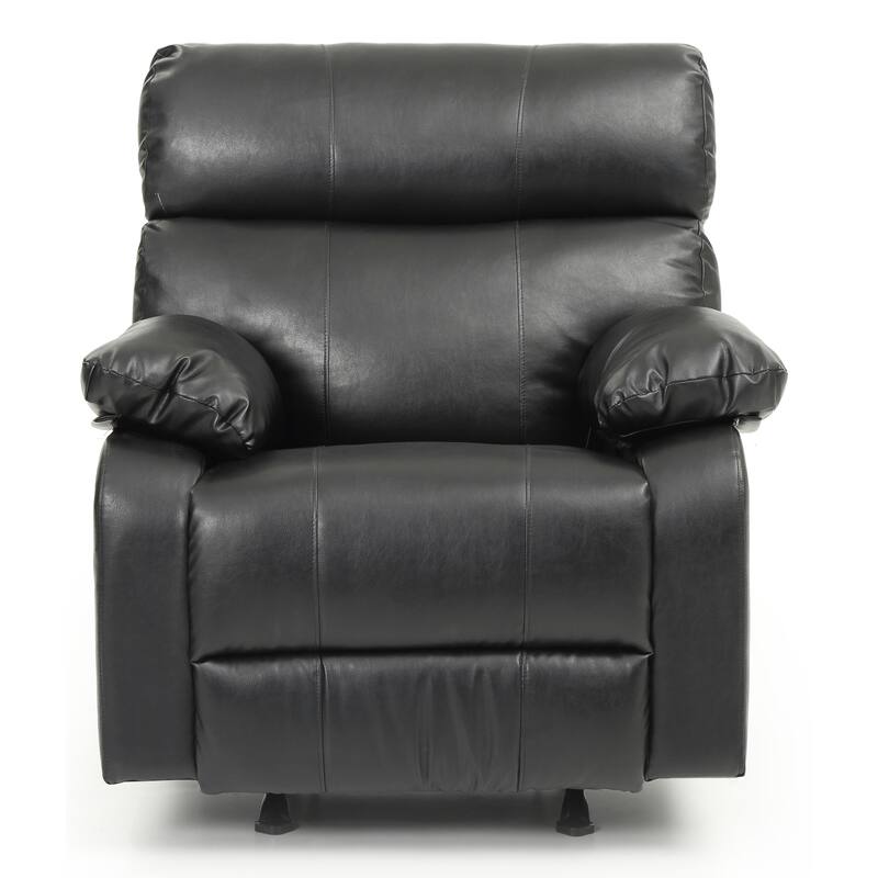 Oversized PU Leather Upholstered Rocker Recliner with Soft Thick Cushion and Pillow Top Arms.