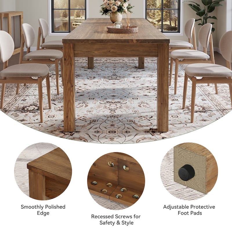 Large Dining Table for 6 8 10, 78.7" Solid Wood Rustic Kitchen Table