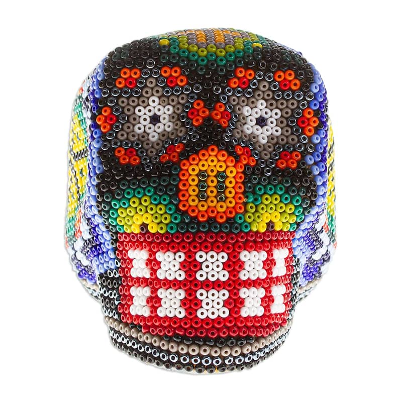 Novica Handmade Peyote Memories Huichol Beaded Papier Mache Skull