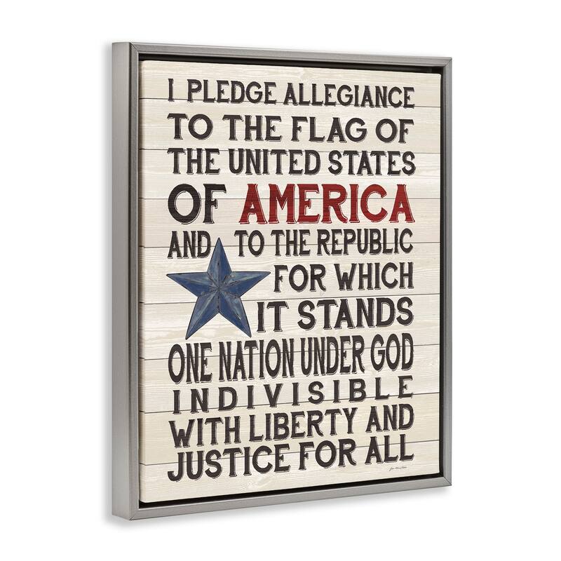 Stupell Pledge of Allegiance Stars and Stripes Americana Rustic Wood Look Sign Floater Frame - Multi-Color