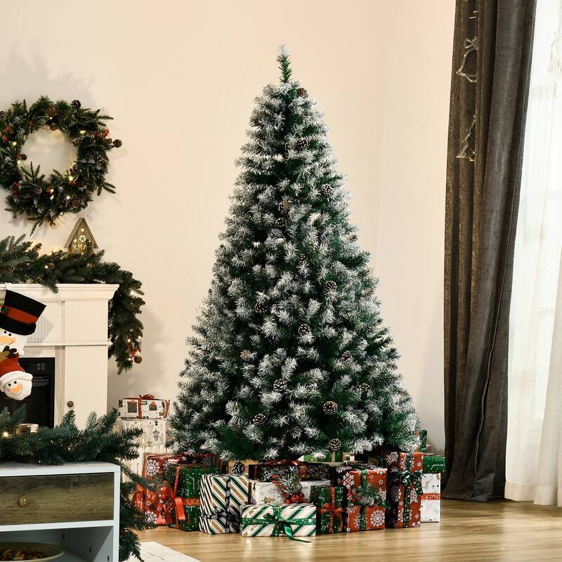 6FT Flocked Christmas Tree with Pinecones - Snow-Dusted Branches, Easy Assembly, Steel Base