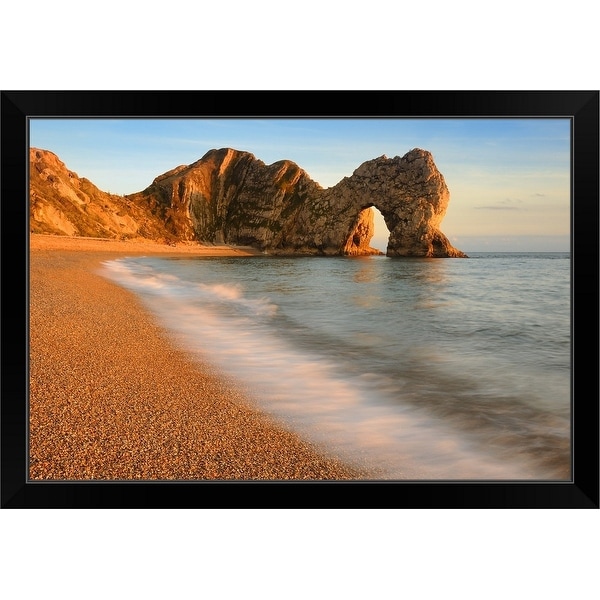 "Sunset forming on the Durdle Door on Dorset's Jurassic Coastline, Engalnd" Black Framed Print
