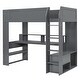 preview thumbnail 12 of 11, Twin Wood Gaming Loft Bed with Desk, LED Lights, Charging Station & Shelves, Dark Grey