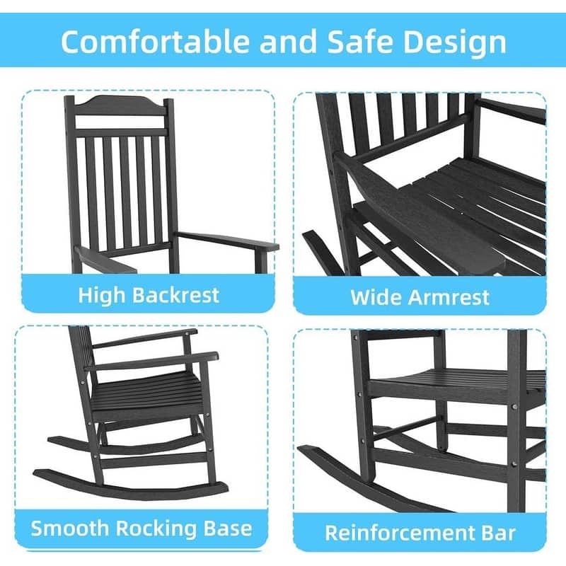 Patio Rocking Chair Outdoor ,Weather Resistant Poly Resin Oversized Porch Rocker,High Back Smooth Design,Indoor Outdoor Use