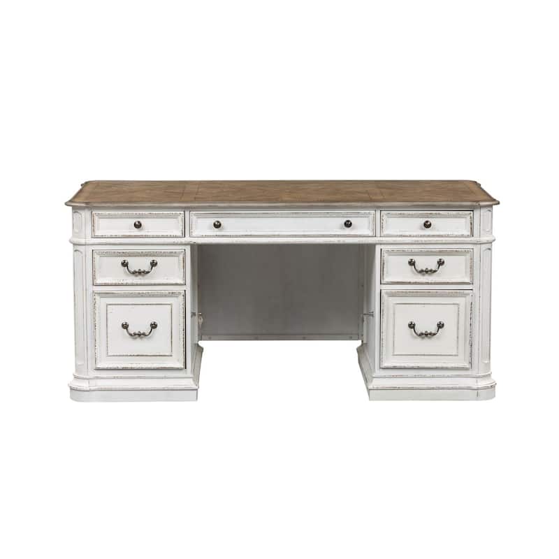 Magnolia Manor Antique White Weathered Bark Complete 5 Piece Desk