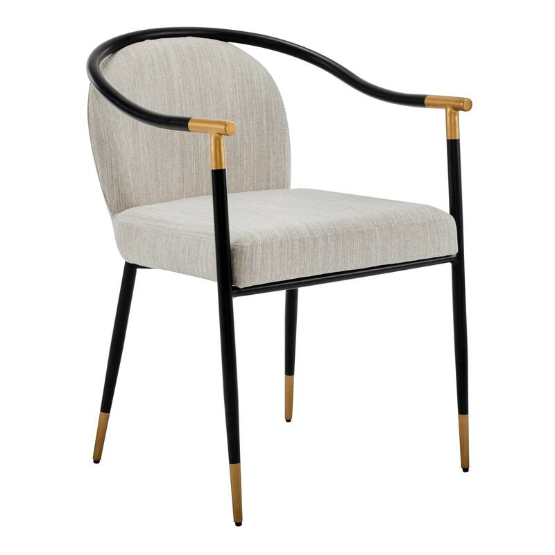 Roomfitters Modern Upholstered Dining Chair with Metal Frame, Elegant Curved Arm Design, Comfortable Accent Seating