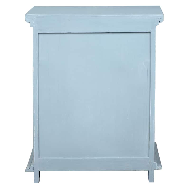 Solid Wood Side Table - Nightstand Accent Cabinet - Fully Assembled - Beach Blue Finish - 26