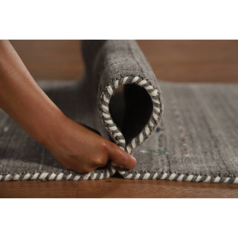 Gray Tribal Gabbeh Indian Runner Rug Handmade Wool Carpet - 2'6" x 9'6"