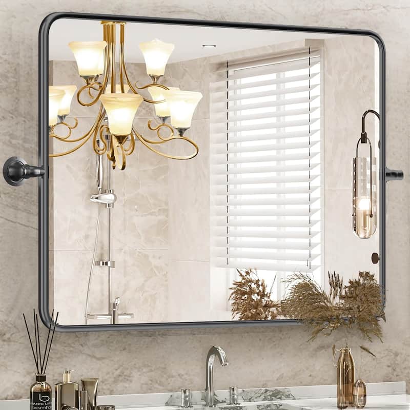 Rectangle Bathroom Tilting Vanity Wall Pivot Mirror, with Rounded Corner Design