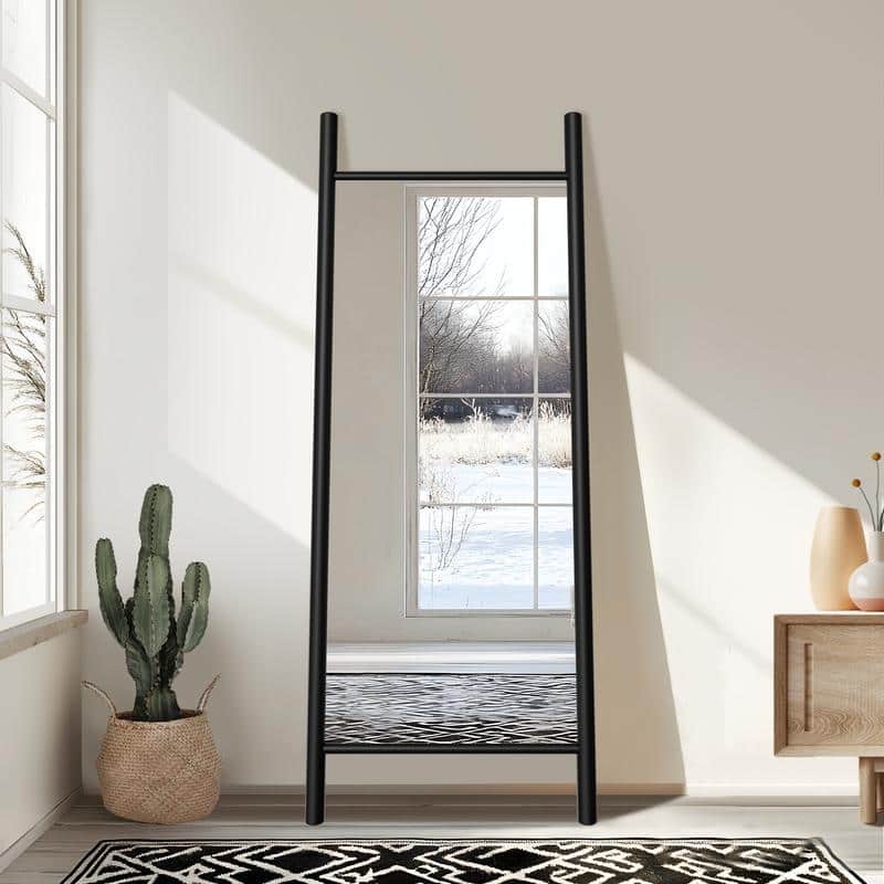 Rectangle Ladder-Style Solid Wood Framed Mirror in Brown - 63"x24" - 63"x24" - Black