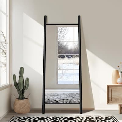 Rectangle Ladder-Style Solid Wood Framed Mirror in Brown - 63"x24"