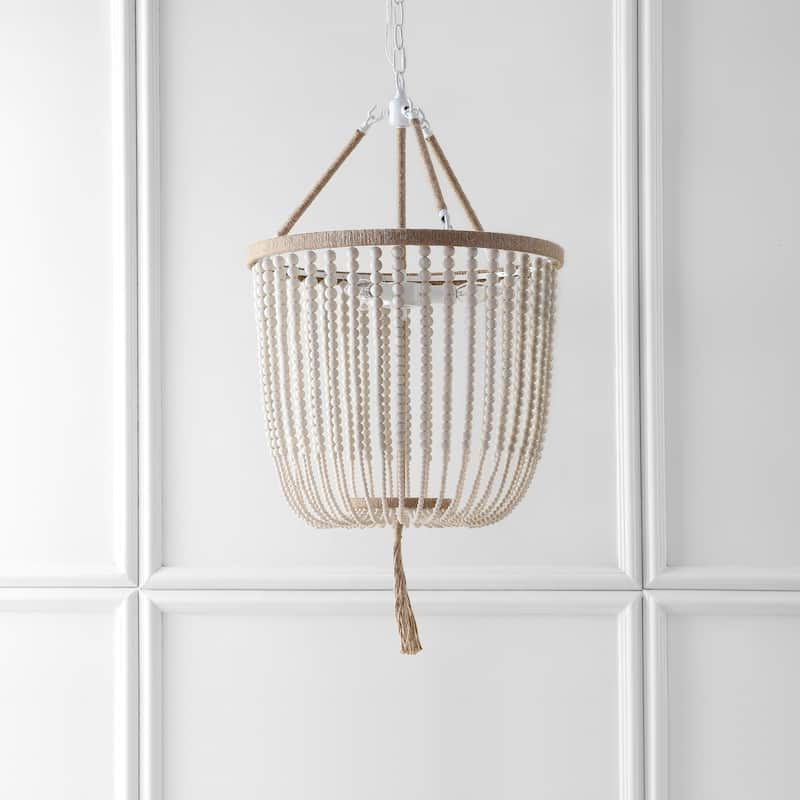 SAFAVIEH Lighting Angie Beaded 3-light Cream Adjustable Pendant Lamp - 18"W x 18"D x 108"H