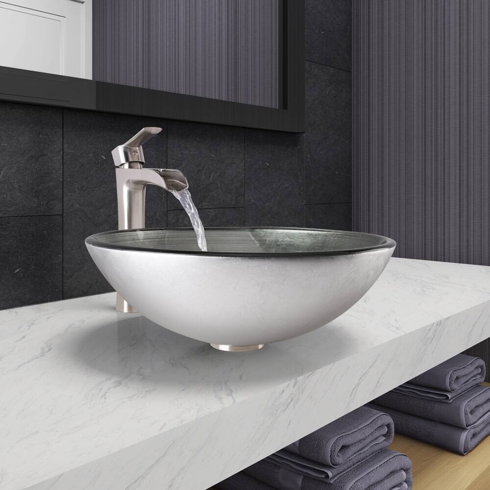 Vigo 16-1/2" Glass Bathroom Vessel Sink with Niko Single Hole Bathroom