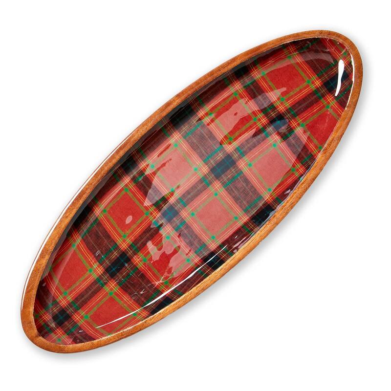 Holiday Plaid Wood & Enamel Pltr Lg