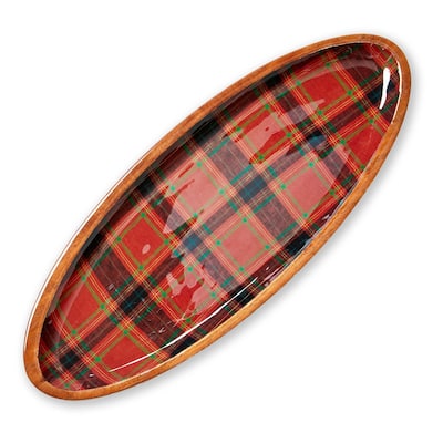 Holiday Plaid Wood & Enamel Pltr Lg