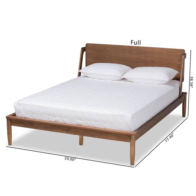 Sadler Mid-Century Ash Walnut Finish Wood Platform Bed