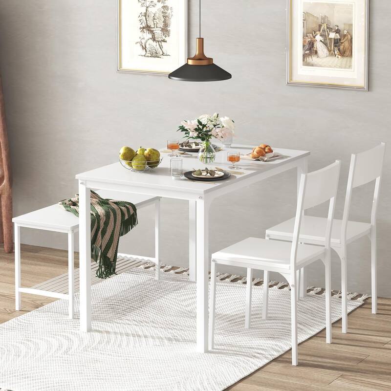 4 Person Dining Table Set, Kitchen Table Set for 4,2 Chairs with Backrest,2-Person Bench with Storage, Nesting Furniture Set