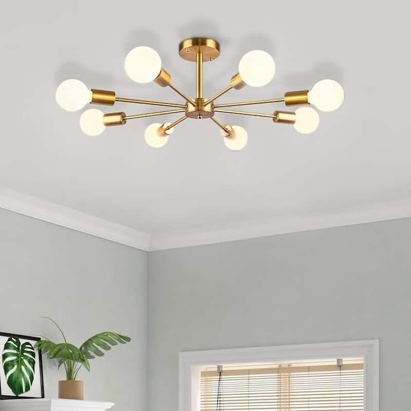 8-Light Modern Industrial Linear Sputnik Semi-Flush Mount Light