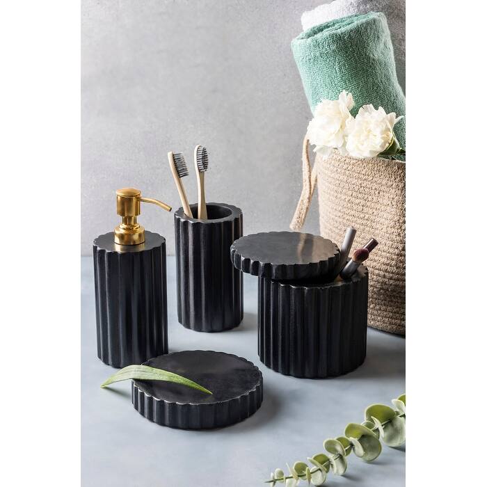 Roksana Black Marble Bath Accessories, Set of 4 - Black
