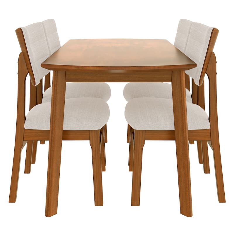 4 Piece Farmhouse Dining Table Set with Wood Kitchen Table 4 Upholstered Chairs