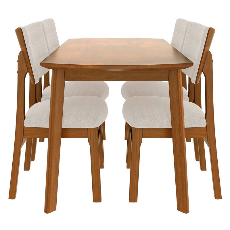 Farmhouse 5-Piece Dining Table Set, Rubberwood Table & 4 Upholstered Chairs Set, Space-Saving Dining Room Dining Set