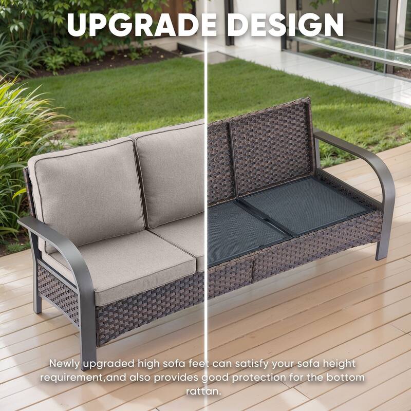 Outdoor 3 Seater Sofa with Ottoman Patio Furniture Set