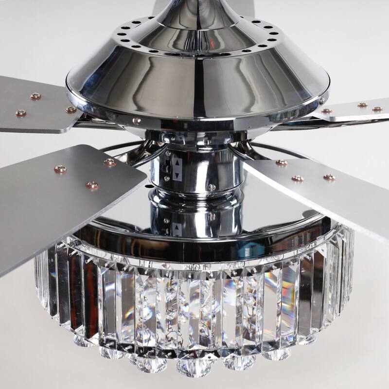 Modern Chrome 5-Blades Crystal Chandelier Ceiling Fan with Remote - 52 Inches