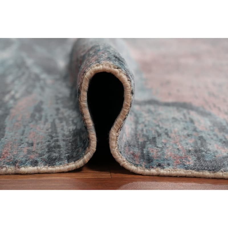 Hand Knotted Oriental Viscose Silk Carpet Modern Pictorial Multi-Colored Abstract Area Rug - 7' 11'' X 5' 3''