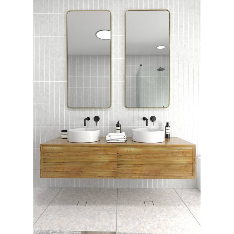 Glass Warehouse 48 in. H x 22 in. W Radius Corner Stainless Steel Framed Mirror
