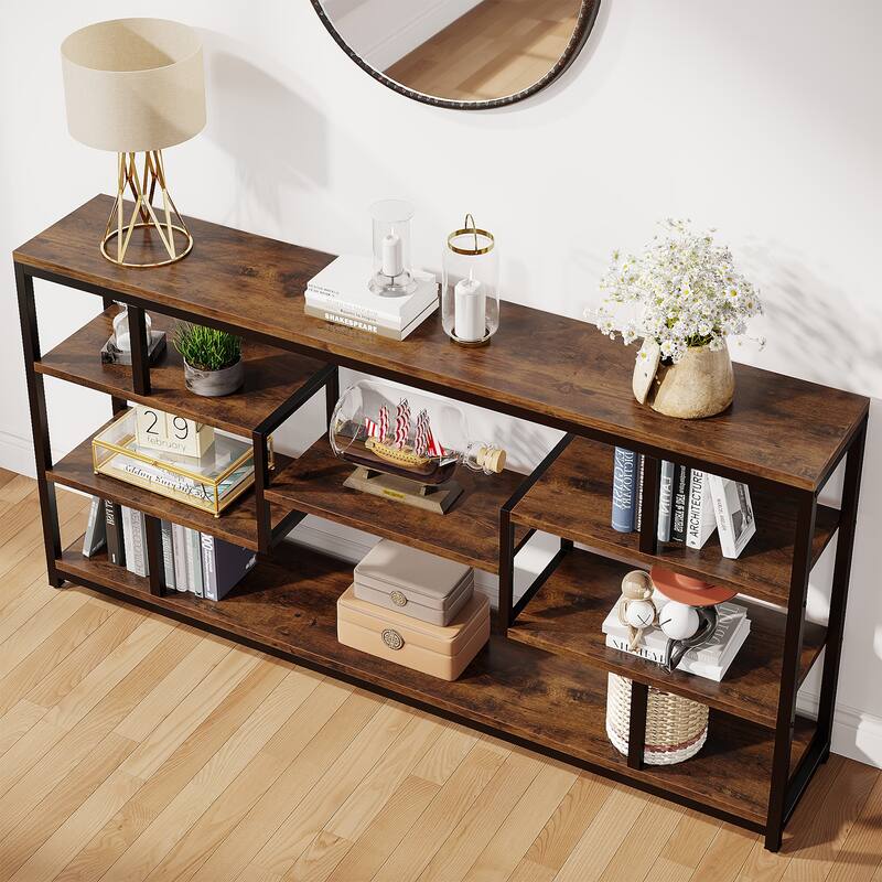 70.87 Inche Narrow Long Console Sofa Table with Storage for Entryway,7-Tier Hallyway Accent Table