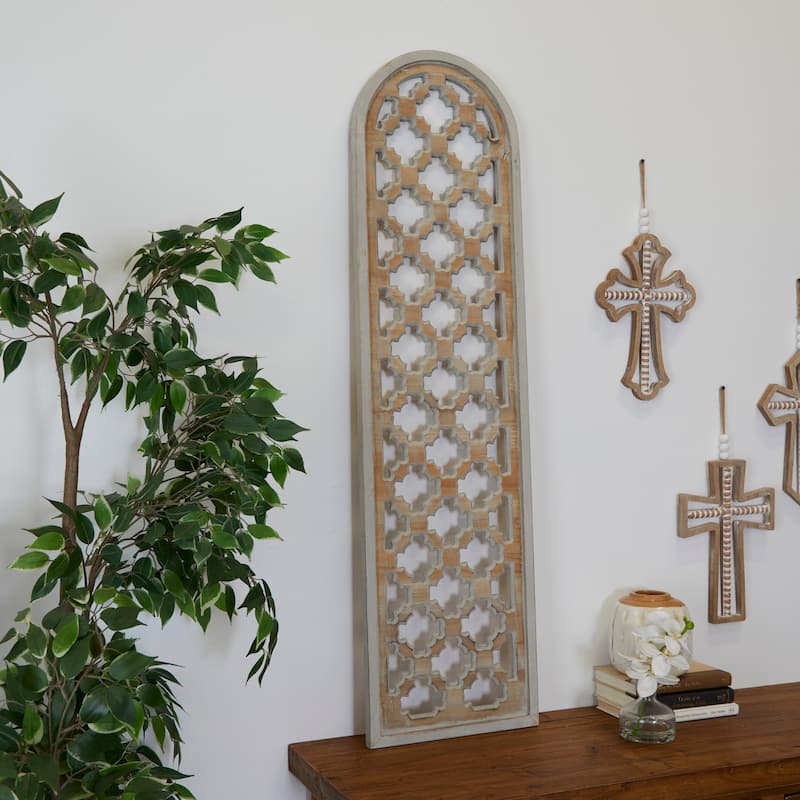 Wood Geometric Carved Trellis Wall Decor - Brown - Roche River Decor