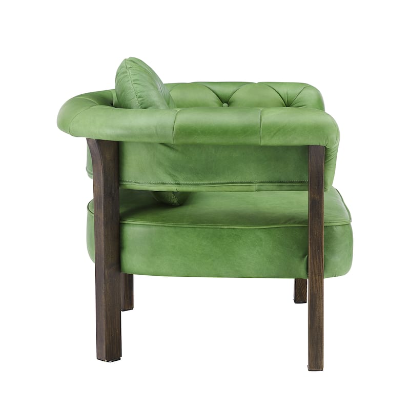 Art Leon Mid-century Top Grain Leather and Wood Accent Chair