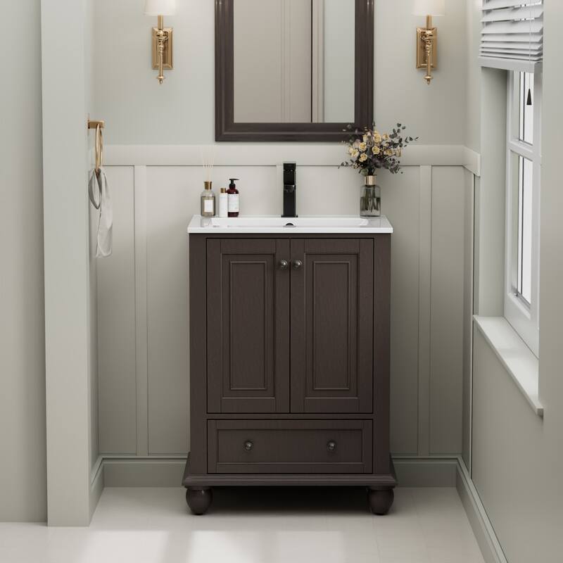 Bathroom Vanity with Sink Combo Set, Free Standing Bathroom Storage Cabinet - Brown - 24"