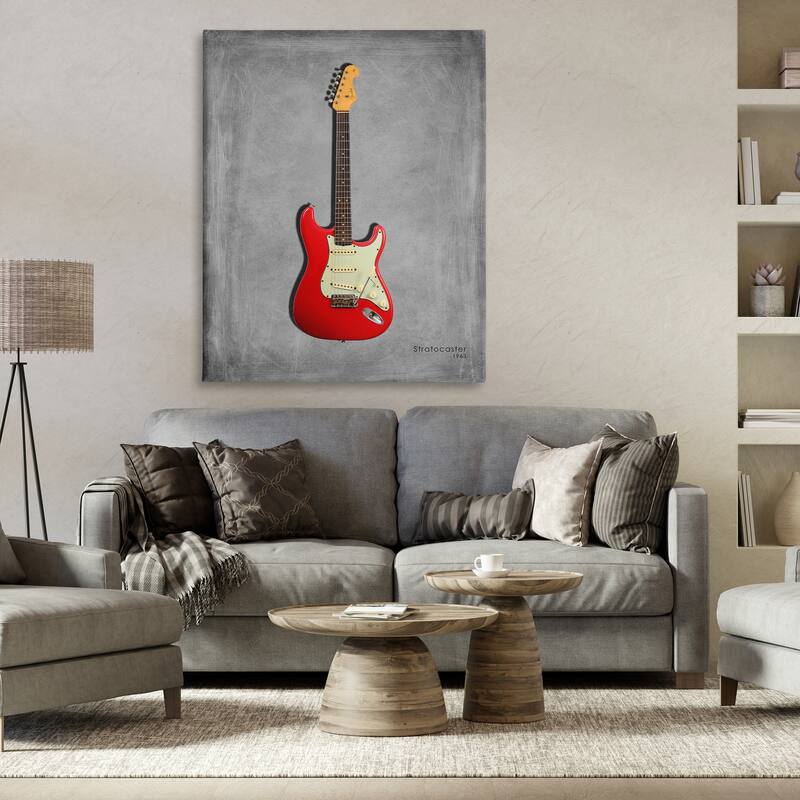 Stupell Classic Red Guitar on Grey Canvas Wall Art Design By Mark Rogan