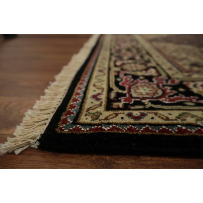 Hand Knotted Oriental 100% Wool Carpet Traditional Floral Black Tabriz-Mahi Area Rug - 5' 11'' X 4' 1''