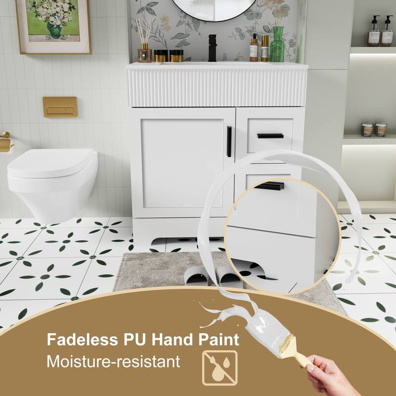 30"/36"/48" Single Bathroom Vanity Set with Drop in Sink Top with Wave Lines