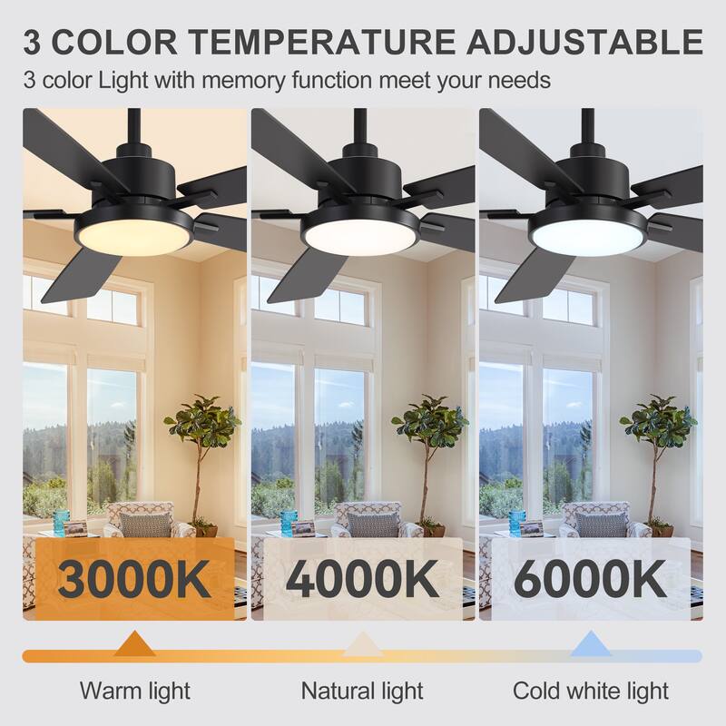 52" Black 5-Blade Integrated LED Ceiling Fan with Light and Remote