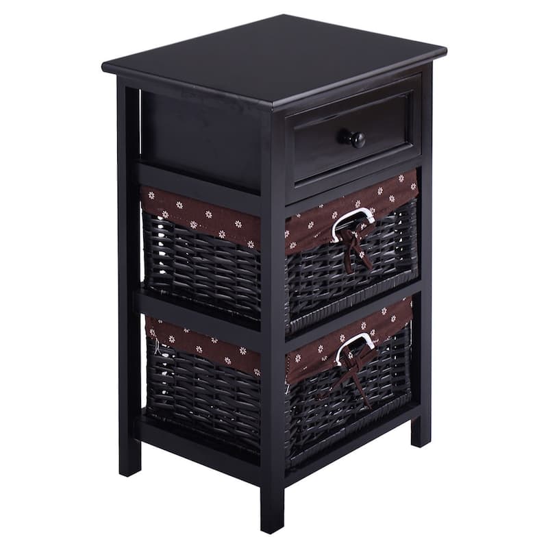 3 Tiers 1 Drawer Night Stand-Black