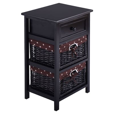 3 Tiers 1 Drawer Night Stand-Black
